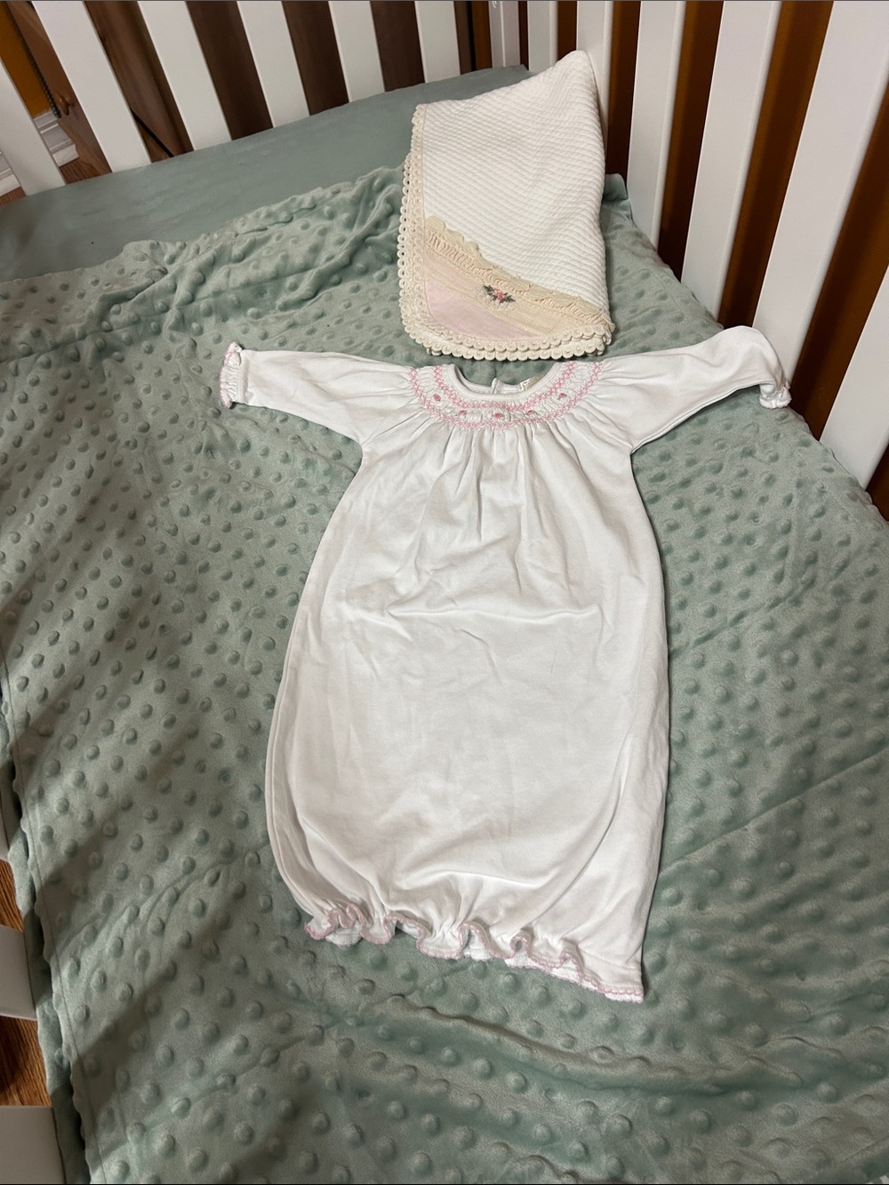 Kissy Kissy White Baby Sleep Gown with Pink Smocking